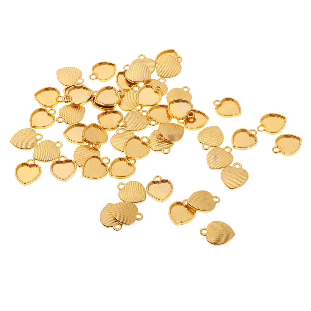 50pcs Necklace Bracelets Earrings Charms Blank Base Setting Heart Bezel Base