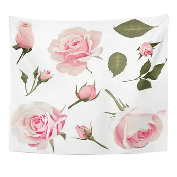 

Beauty Green Vintage Realistic Roses Clip Pink Flower White Beautiful Birthday Home Decor Tapestry Wall Hanging for Living Room