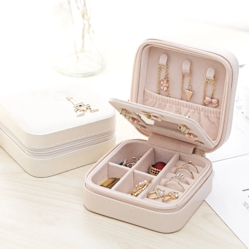 

Kaser Lattice Mini Square Jewelry Box Simple Portable Leather Jewelry Box Earrings Necklace Ring Jewelry Box