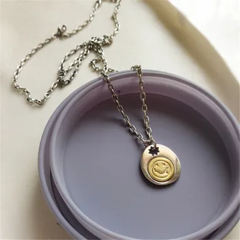 

RUIYI Real 925 Sterling Silver Women Fashion Japanese Style Vintage Retro Necklace Girls Punk Hiphop Smile Face Pendant Necklace