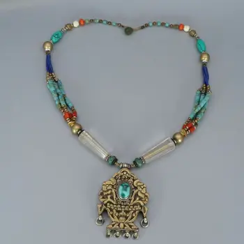

Chinese Exquisite Handmade turquoise copper necklace xc53