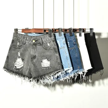 

Women's Fashion Sexy Denim Casual Pockets Hole Burr Jeans Lady Short Pants Low Waist Girl Shorts