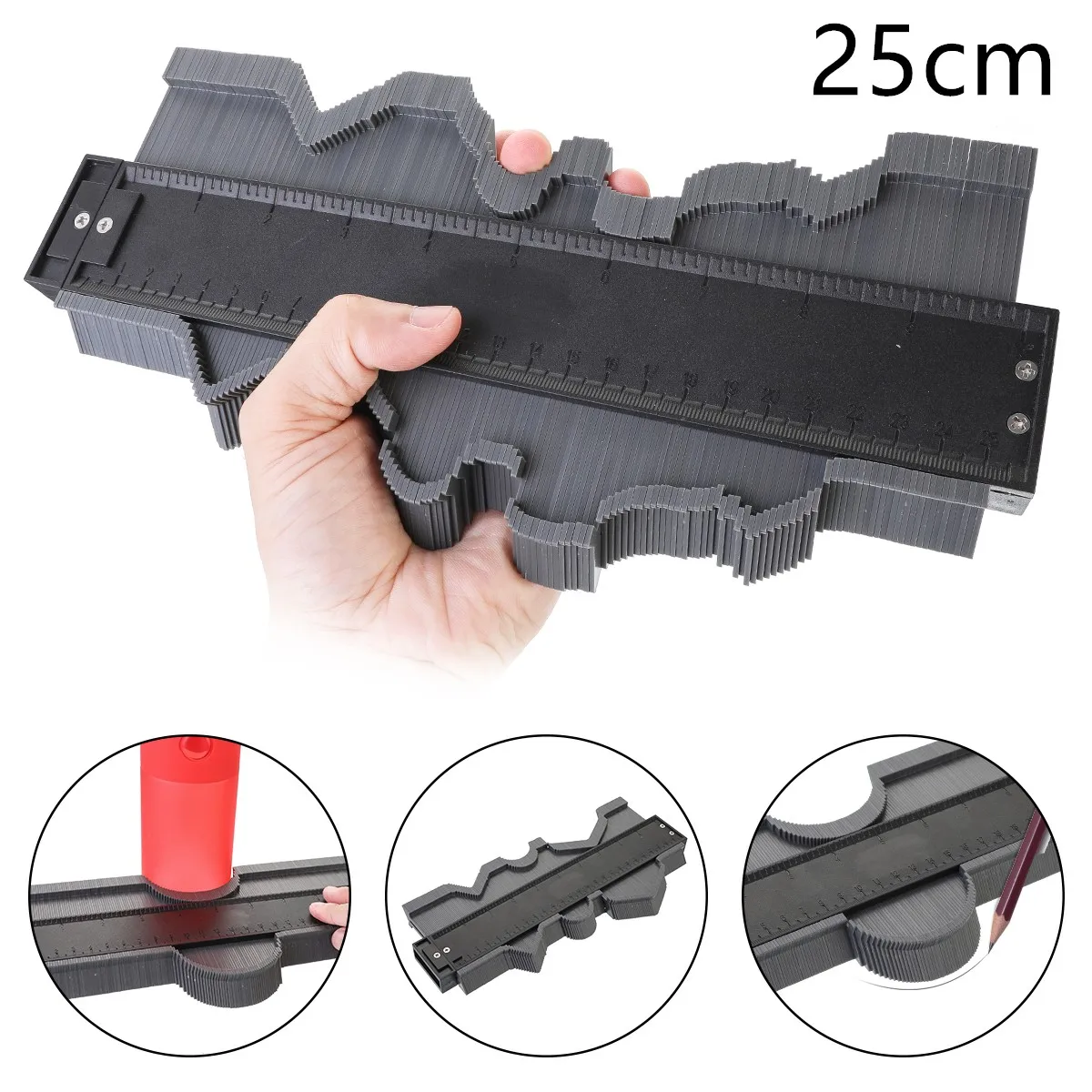 25cm grey 5/10 дюймов Многофункциональный контурный профиль калибровочный ламинат кромка формирующая деревянная измерительная линейка ABS контурный манометр дубликатор - Цвет: 25cm grey