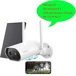 Iegeek 180 ° pan câmera de segurança solar ao ar livre sem fio, câmera de cctv a pilhas de 10000mah com painel solar, 1080p wifi cam