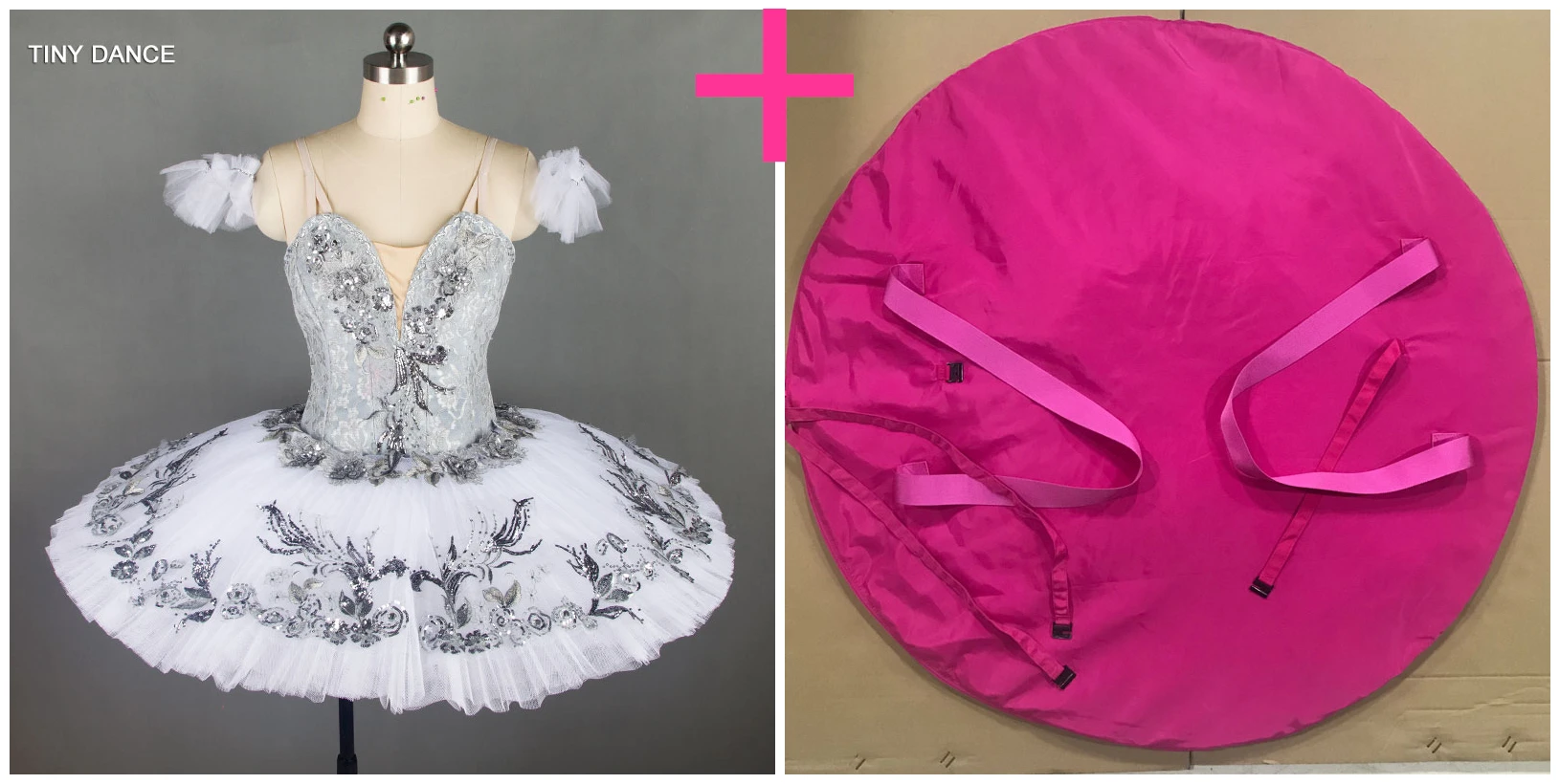 tutu and pink bag Серебристо-серый и белый для профессиональных занятий балетом, танцами Костюм с балетной юбкой сольный танец Классическая пачка для девочек конкурс или производительность B18024 - Цвет: tutu and pink bag