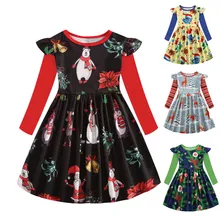 Рождественское платье для маленьких девочек; платье принцессы с героями мультфильмов; Милые Детские платья с рукавами-рюшами и единорогом для девочек; вечерние платья