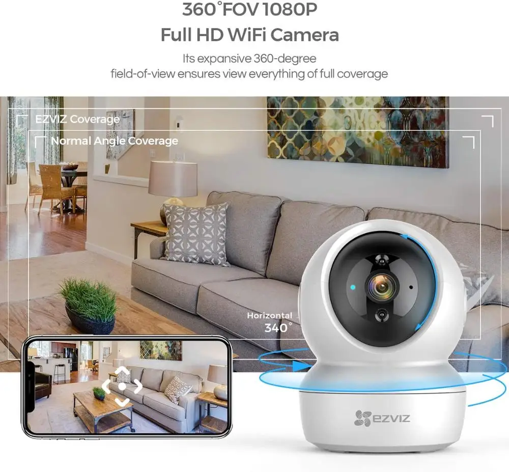 EZVIZ 2 шт. C6N IP камера 1080P панорама/наклон купольная умная ИК с датчиком движения