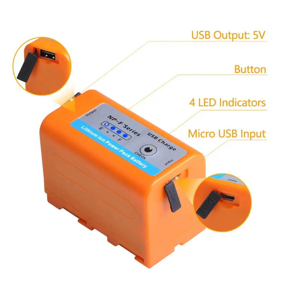 Indicador de Energia da Bateria para Sony Saída F730 4 F770 Led np F960 F970 Np-f550 Ccd-trv58 V1j z1 Pcs 5200mah Usb Np-f750 - Image 5