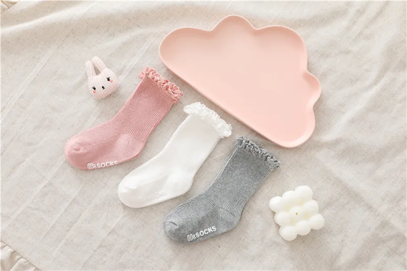 Baby Girls Socks Kids Toddlers Ruffle Knee High Long Soft Cotton Sock Lace Flower Children Infant Girl Socks For 0-5 Years
