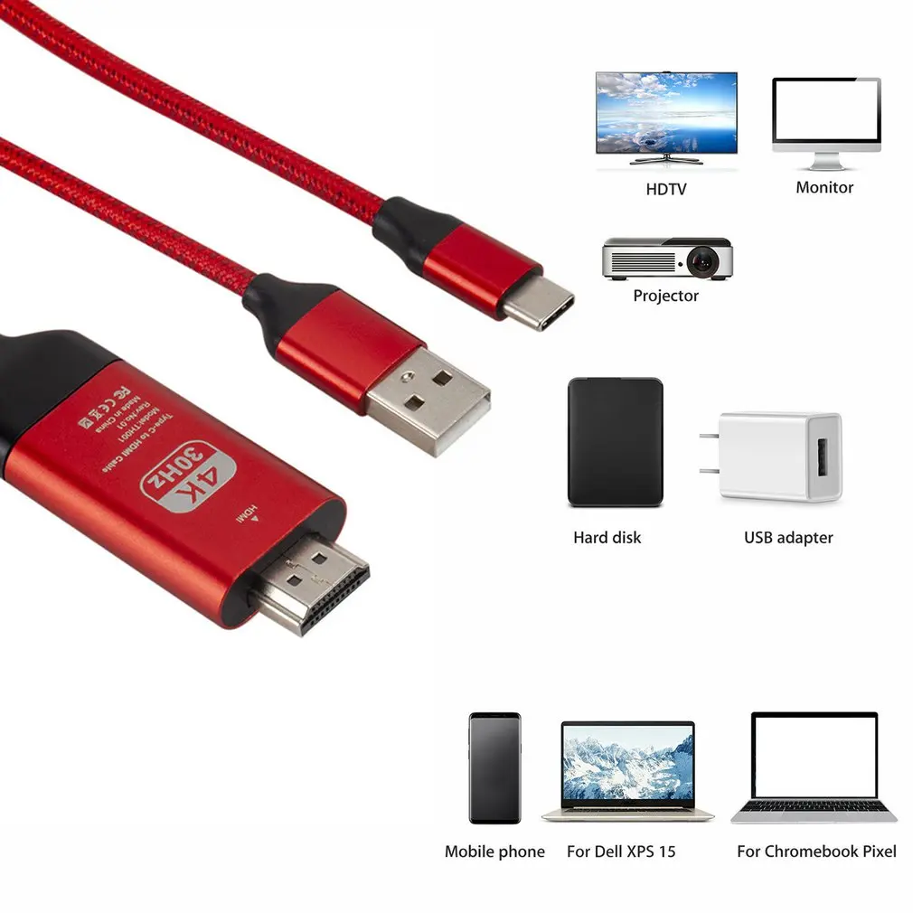 Универсальный 2 м/6.6ft USB кабель адаптер Тип C к HDMI HD tv AV ТВ кабель адаптер для samsung Galaxy S10 Note 9 Macbook PC