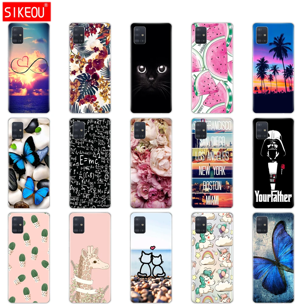 

For Samsung Galaxy A51 Case Silicon Transparent Back Cover Phone Case For Samsung A51 A515 Soft Case 6.5inch Cat flower