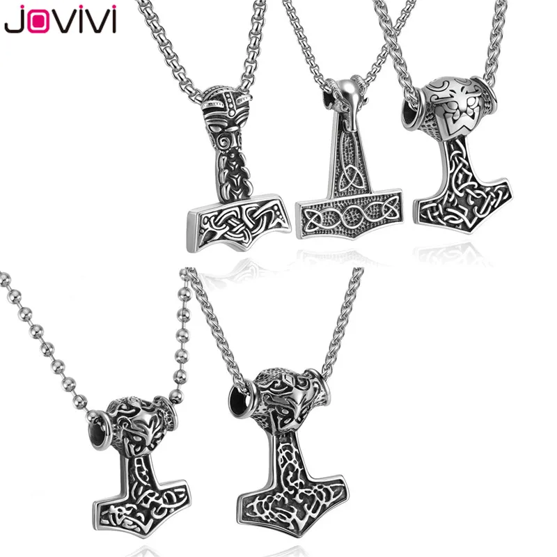 Jovivi 1pc Men's Stainless Steel Norse Viking Knot Mjolnir Thor's Hammer Pendant Necklace 24&quot Chain Father's Day / Birthday Gift |