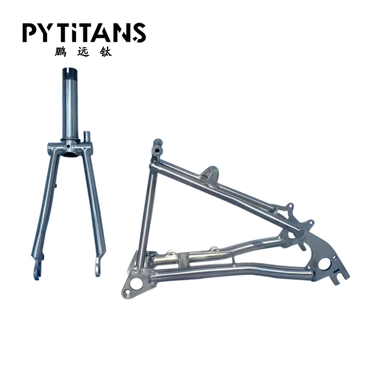 PYTITANS New Ultra light Titanium alloy bike frame front fork with Triangle Fork Disc Brake 16" for Brompton Bike Frame