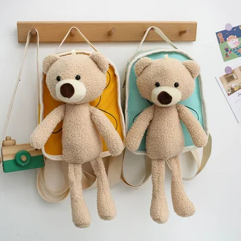 

Korea Backpack girls bear plush doll accessories mother daughter the same backpack 1-5 year old children bag Toddler schoolbag
