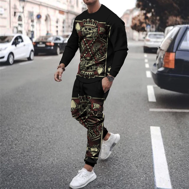 Traje deportivo ocio para hombre, camiseta de manga larga con estampado de cartas 3D, ropa deportiva coreana juvenil de dos piezas, novedad de 2020 _ - AliExpress Mobile