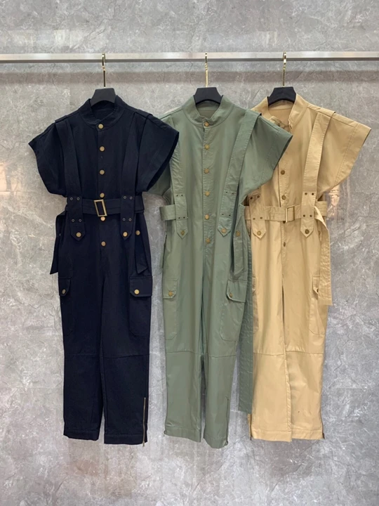 

2019 autumn and winter new women's net color personality belt fly sleeve jumpsuit 913