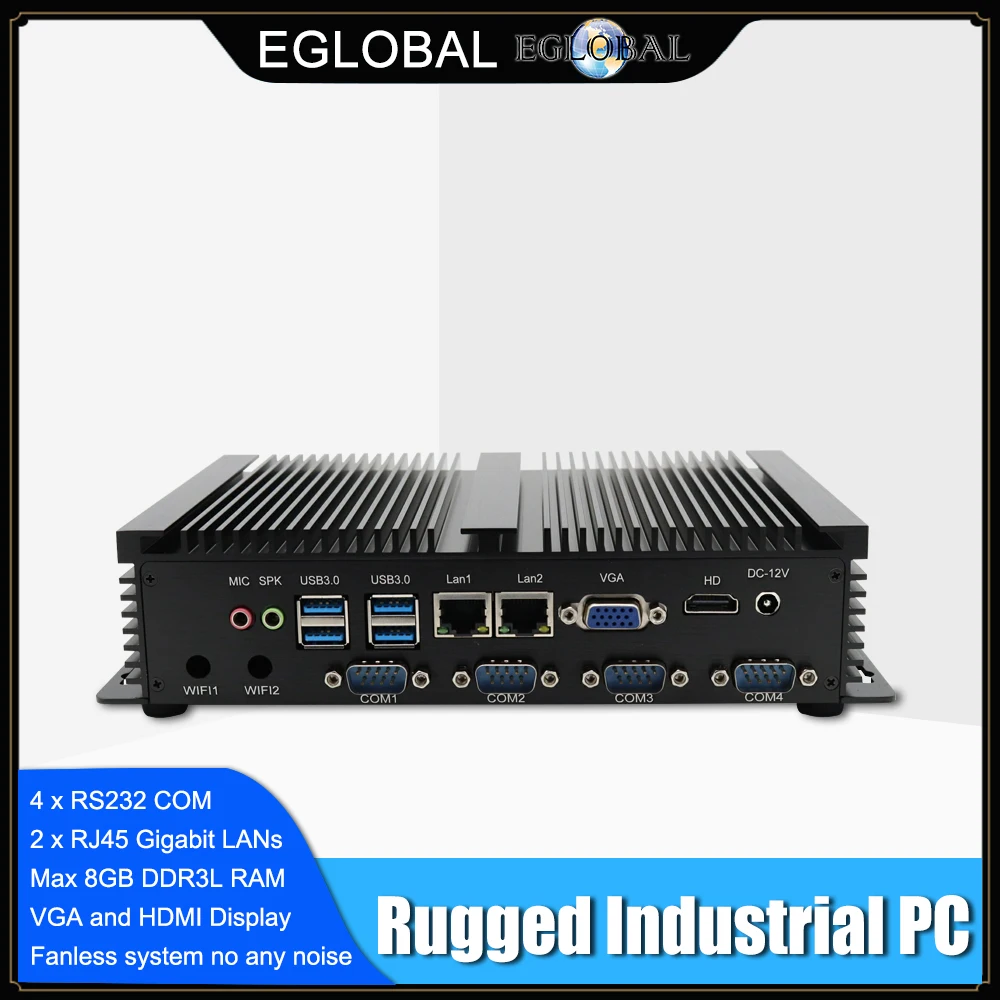 HUNSN Mini PC Industriale Fanless - Intel Core I5 3317U, 8GB RAM, 256GB SSD + 1TB HDD, Win10/Linux
