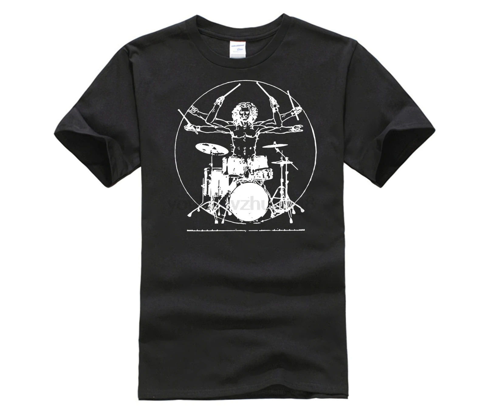Футболка с принтом Da Vinci Drummer Винтажная футболка круглым вырезом и короткими