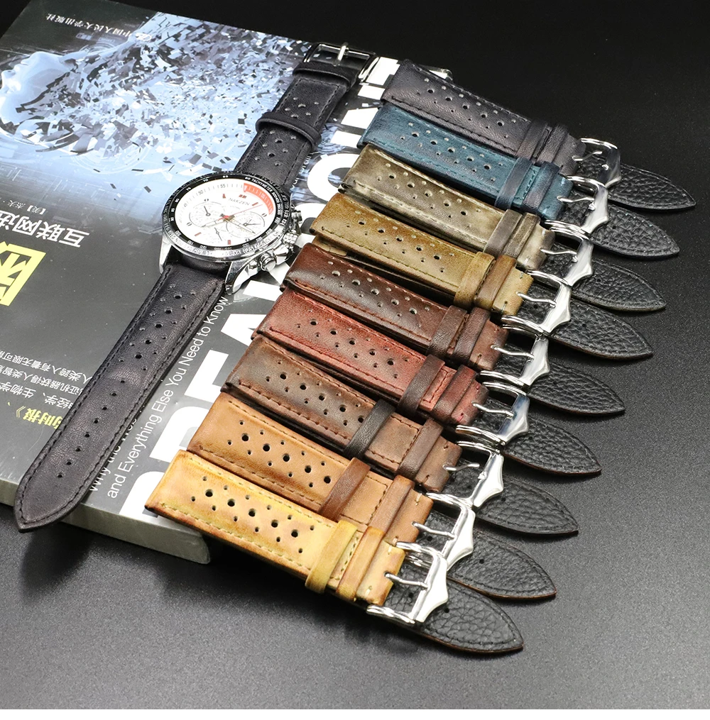 High Quality Genuine Leather Watch Band Strap 20mm 22mm 24mm Porous Breathable Handmade Stitching Watch Bracelet Accessories High Quality Genuine Leather Watch Band Strap 20mm 22mm 24mm Porous Breathable Handmade Stitching Watch Bracelet Accessories