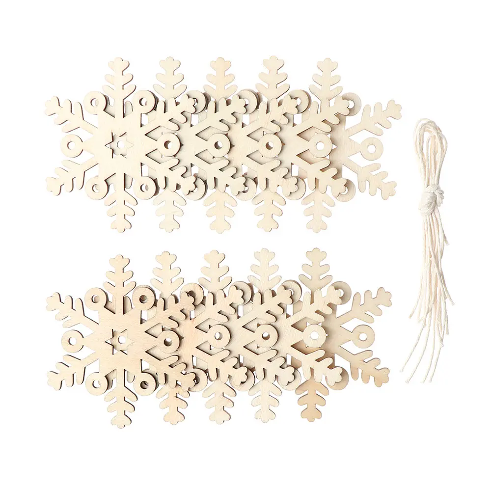 4 10Pcs DIY Natural Snowflakes Deer Shape Christmas Wooden Chip Hanging Ornaments Pendants Xmas Ornaments Kids Gifts Decorations - Цвет: 4