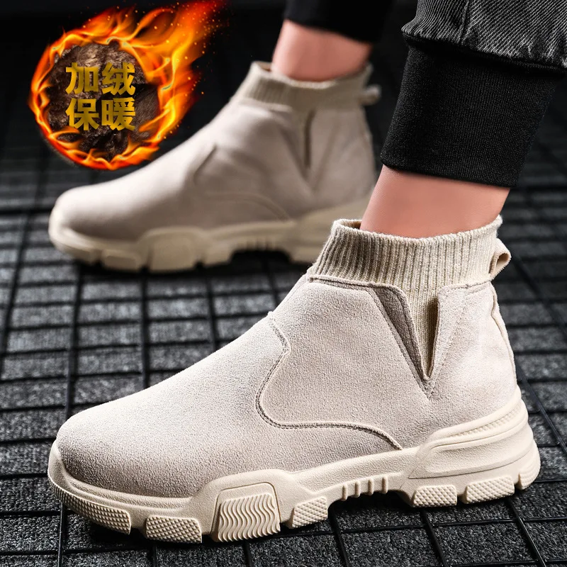 

Martin Boots Men's Trend Worker Boot Winter Cotton-padded Shoes with Velvet Mid-top Snow Boots Shoes Men's Trendy Shoes Northeas