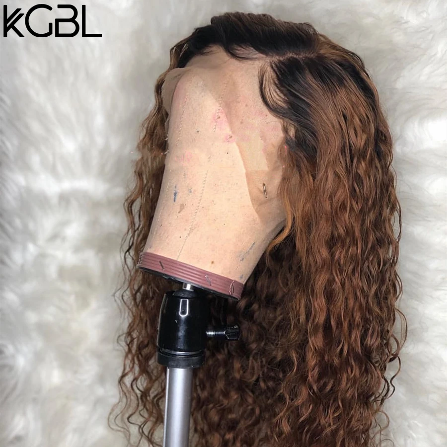 KGBL Curly 13*4 Lace Front Middle Ratio 8”-24”Non-Remy Human Hair Wigs Ombre 1b/27 Color Brazilian Hair Wigs 130% Density