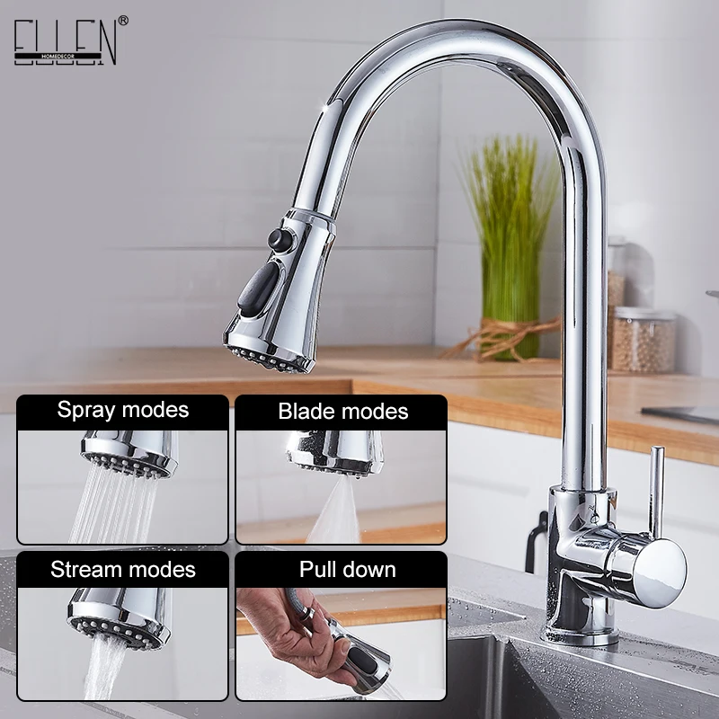 Kitchen Faucets Hot-And-Cold-Water-Mixer Tap Pull-Out with Strong-Spray Swivel 360-Degree