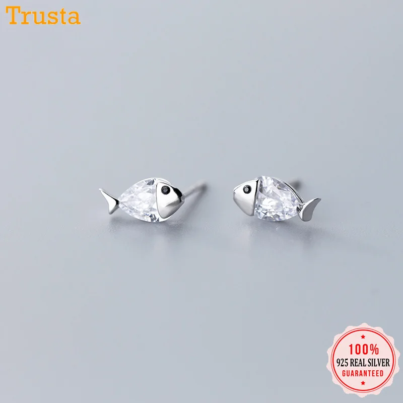 Trustdavis, настоящее 925 пробы, серебряные, милые, прозрачные, CZ Кристаллы, рыба, серьги-гвоздики для женщин, серебро 925, ювелирные изделия, DA386