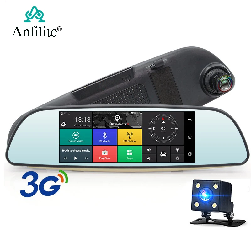 Anfilite Android Автомобильный видеорегистратор зеркало FHD 1080P авто видеорегистратор gps навигация видео рекордер камера заднего вида удаленный монитор 1+ 16 Гб - Название цвета: Черный