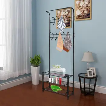 

Metal Garment Hat Coat Hanger Clothes Rack Shoes Shelf Organizer Shelves Hanger Stand Hanging Hooks Home Use