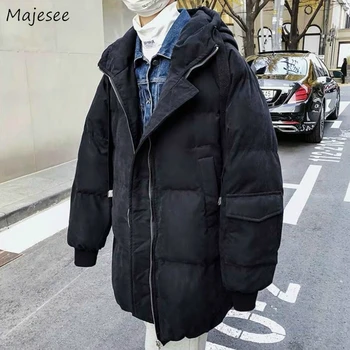 

Winter Medium-long Style Parkas Man Hooded Plus Size 4XL Loose Oversize Solid Chic Warm Bubble Coats Korean Leisure Trendy