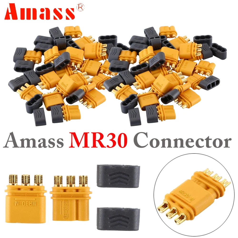 Amass Stecker Vergoldet LINSYRC 10 Paar MR30 Stecker & Buchse Adapter - Vergoldet Für RC Lipo Akkus & Multicopter Deans T Stecker