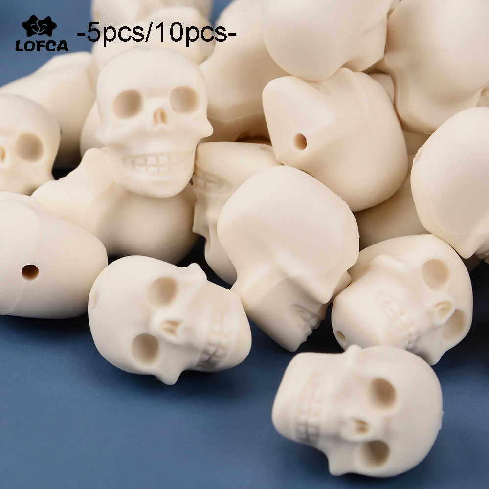 LOFCA 5pcs/10pcs Skull Beads Food Grade Silicone Teether Person Cranial Head Beads Baby Teething Chewable For Diy