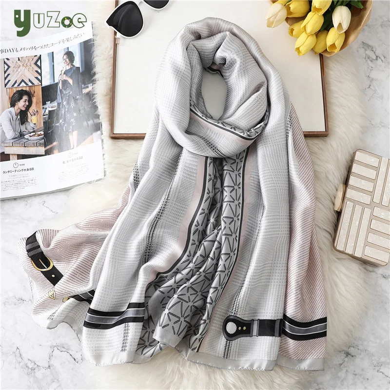 

YUZOE 2019 New Silk Satin Simulation Winter Silk Scarf Ladies Wild Hit Color Printing Scarf Travel Sunscreen Shawl
