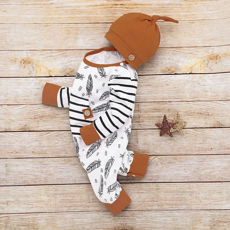 

Autumn 0-24M Newborn Baby Clothes Casual Jumpsuits Baby Striped Leaves Printing Long Sleeve Rompers Kids Toddler Bodysuits #22