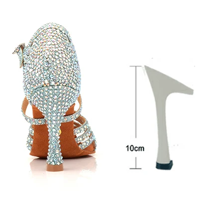 10cm Новинка; блестящие золотистые туфли для латинских танцев; стразы; женские туфли для танцев на высоком каблуке; вечерние туфли для бальных танцев; Танцевальная обувь для девочек; мягкая подошва - Цвет: 10cm