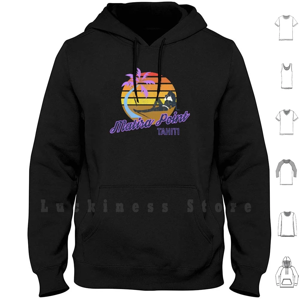 Matira Point Tahiti Polinesia Francese Retro Classic Surf Felpe Con Cappuccio Manica Lunga Palm Tree Bay Beachball Bikini
