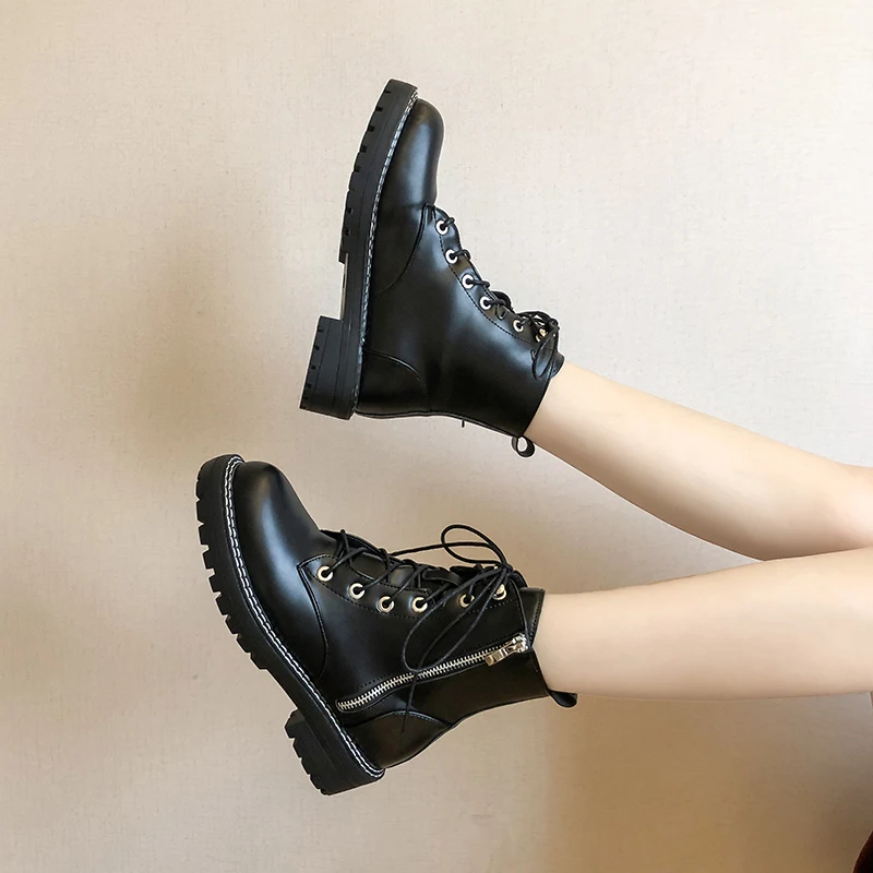 Botas/женские ботильоны в байкерском стиле женская обувь на плоской платформе со