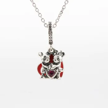 

925 Sterling Silver Creative Mickey Minnie Pendant Simple And Fashionable Valentine's Day Jewelry Fit Original Charms Necklace