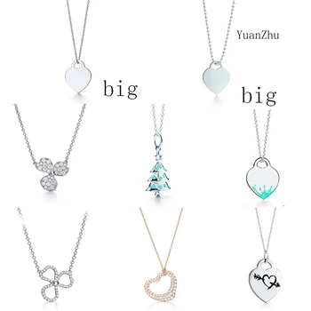 

NEW 100% 925 Sterling Silver Christmas Tree Rose Gold Love Necklace Flower Rhyme Series Paved Diamond Flower Pendant Necklace