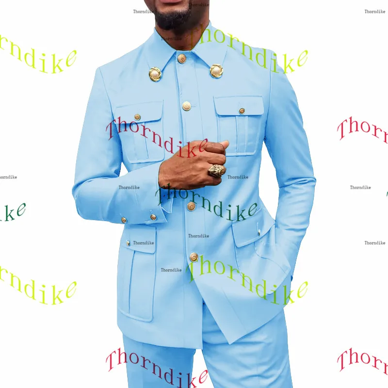 Thorndike Coffee Safari Men's Suits Tailor-Made Blazers Pants Normal Business Causal Party Singer Groom Wedding Prom