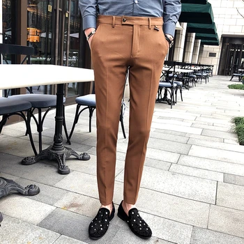 

Khaki Black Dress Pant For Men Solid Color Business Pants Slim Fit Men Pantalon Costume Homme Mariage Men Dress Pants Slim Fit