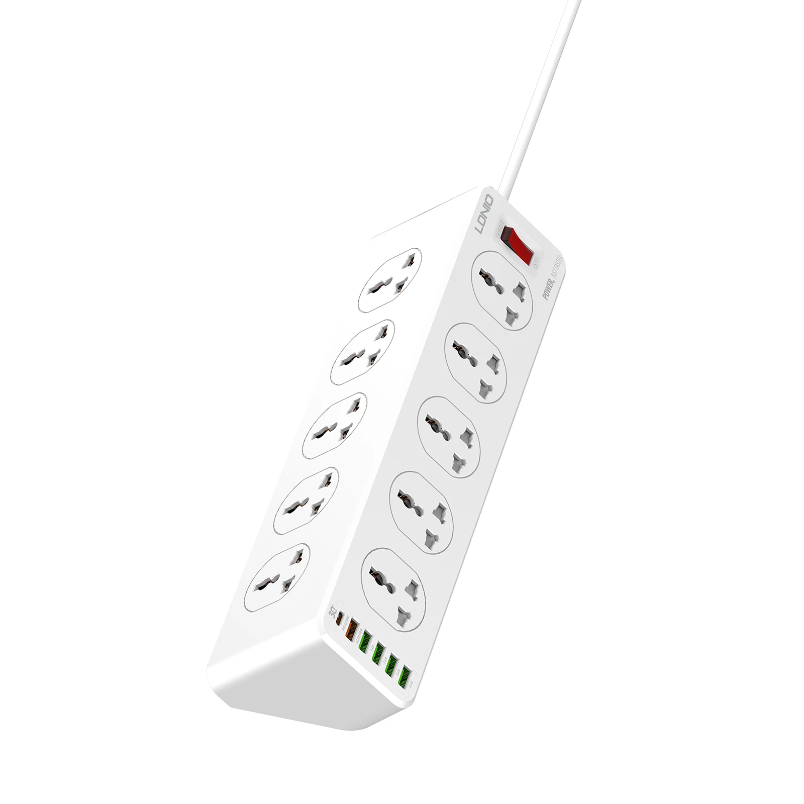 Ldnio SC10610 QC 3.0 PD Fast Charging Socket 2500W with 10 Sockets + 4 Usb Ports + 1 Type-C Pd Port + 1 Qc3.0 Port Desktop Extension Home Charger with 2M Cord 19 H09d2dc380ca34161bea50f3969ea6a51S