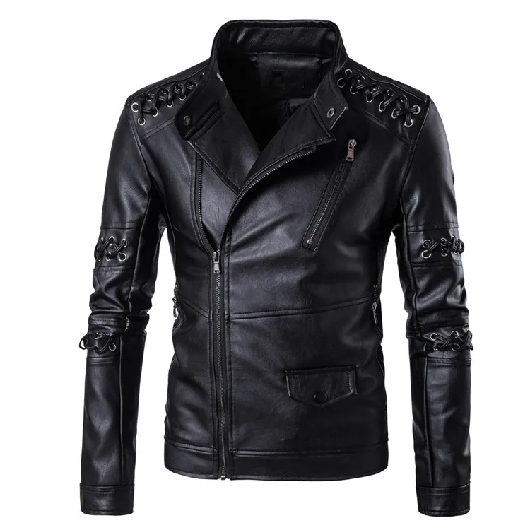 Мужские кожаные куртки, мужские пальто, 5XL, модный воротник-стойка, индивидуальная плетеная веревка, мотоциклетная верхняя одежда из искусственной кожи, Мужская брендовая одежда