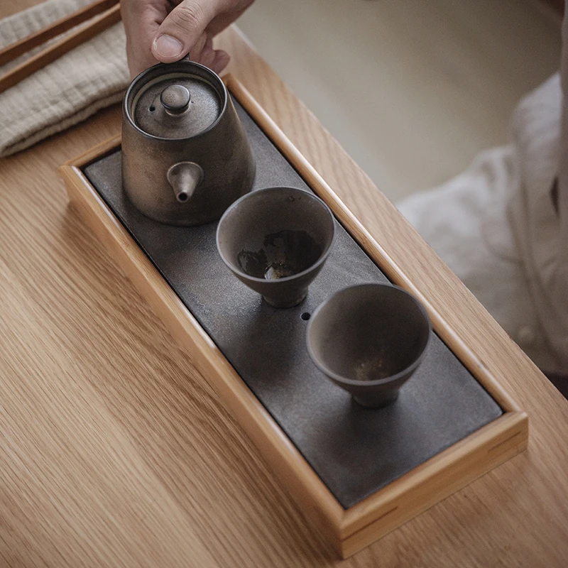 Tea Tray Ceramic And Bamboo For Kung Fu Serving
