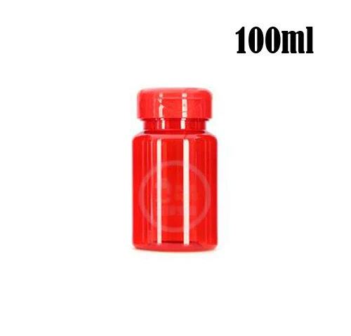 100 шт 100 мл прозрачные красные ПЭТ Упаковочные бутылки, пластиковые упаковочные бутылки, капсулы контейнеры, хранения порошка с откидными крышками