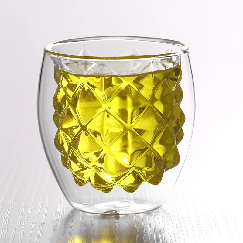 250ml Creative Pineapple Double Glass Cup Modern Minimalist High Borosilicate Insulated Wine Glass Whiskey Galss Beer Glass