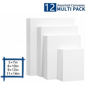 

Painting Canvas Panels 5X7, 8X10, 9X12, 11X14 Inch (3 Each, 12 Pack) for Acrylic & Oil Art, for Artists, Painters&Kids