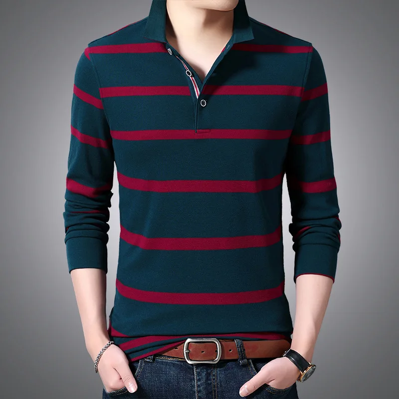 Top Selling Product In Autumn New Cotton Casual Long-sleeved T-shirt Men's Fashion Striped Bottoming Tshirt