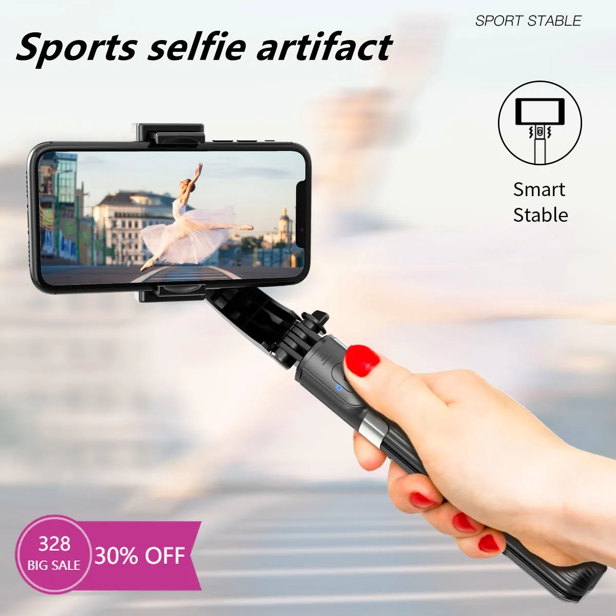 Palo de selfi cardán estabilizador para teléfono inteligente, trípode antivibración, inalámbrico, Bluetooth, Control remoto, extensible y plegable